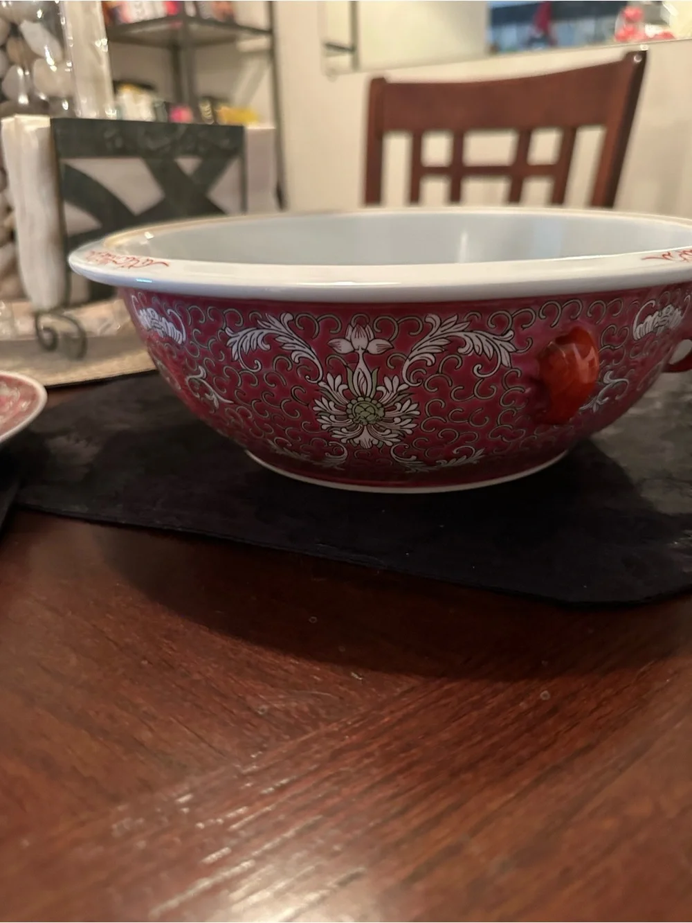 Vintage Famille Rose Mun Shou Porcelain Tea Set of 5 & soup bowl
